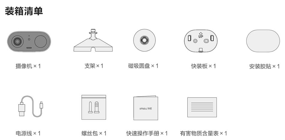 imou乐橙K92电池300万像素摄像头装箱清单